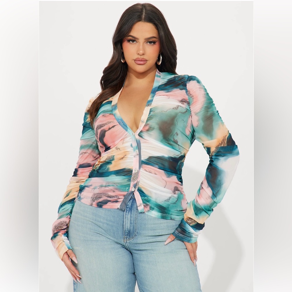 Womens Fashion Nova ruched mesh top - M